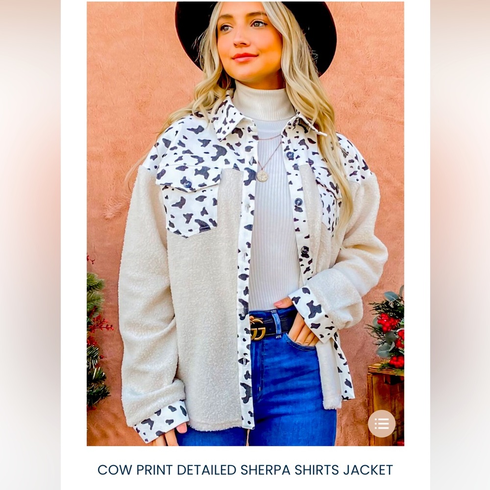 Cow Print detailed Sherpa Shacket